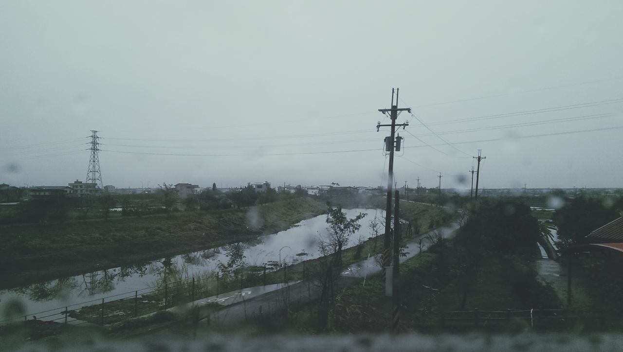 power line, electricity pylon, electricity, power supply, cable, connection, fuel and power generation, water, sky, tree, weather, nature, technology, clear sky, power cable, tranquility, reflection, transportation, tranquil scene