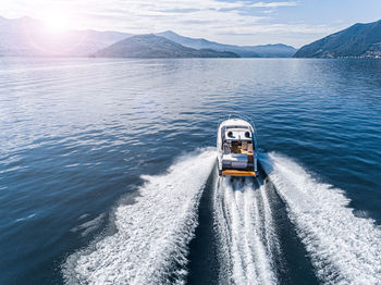 Boat in sea against sky