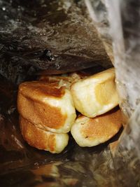 High angle view of bread in container