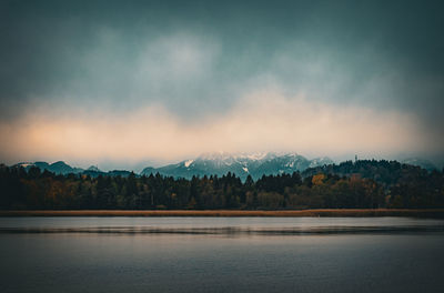 Scenic view of lake against sky during sunset