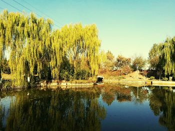 Scenic view of lake against clear sky