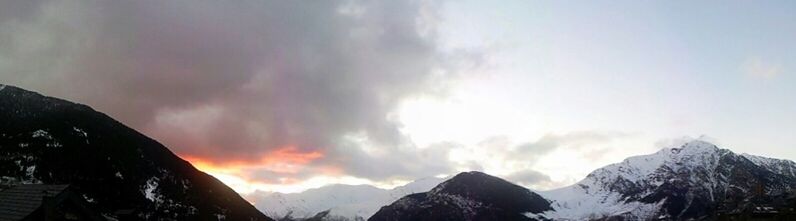 Scenic view of mountains against cloudy sky