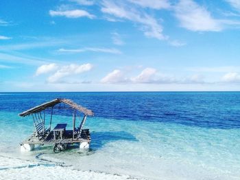 Scenic view of sea against blue sky