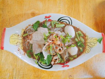 High angle view of meal served on table