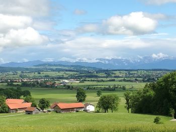 Scenic view of agricultural field against sky