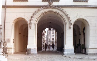 People in front of building