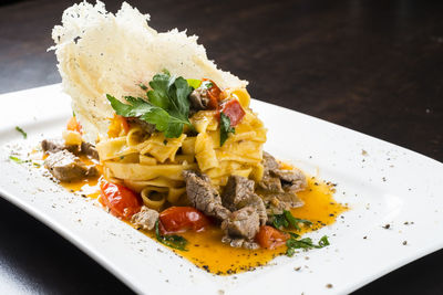 Close-up of food served in plate