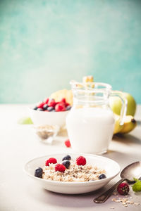 Close-up of breakfast served on table