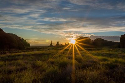 Scenic view of field against sky during sunset