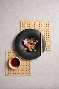 High angle view of food on table