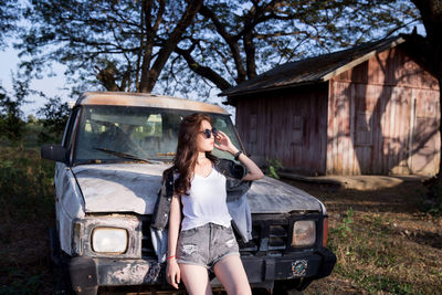 Portrait of woman in car