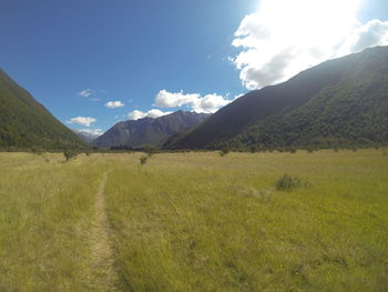 Landscape with mountain range in background