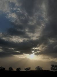 Silhouette of trees against cloudy sky