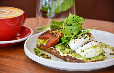 Close-up of breakfast served on table