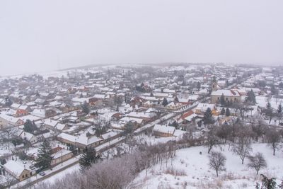 High angle view of cityscape during winter