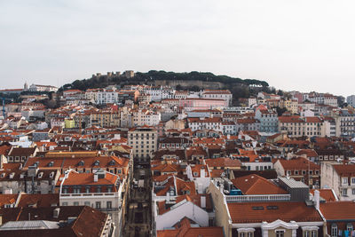 High angle view of buildings in city