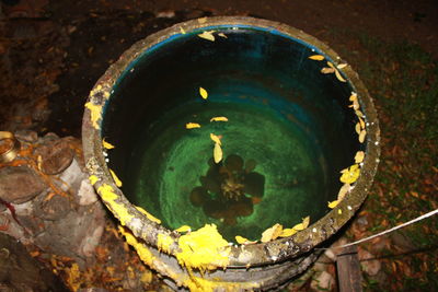 High angle view of water in container