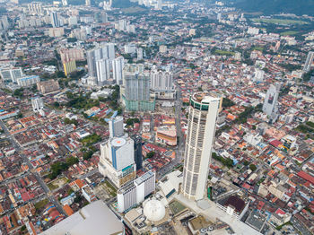 High angle view of city buildings