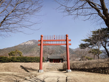 Built structure on land against clear sky