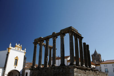 Low angle view of temple against clear blue sky