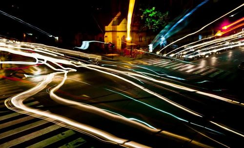 Light trails on street at night