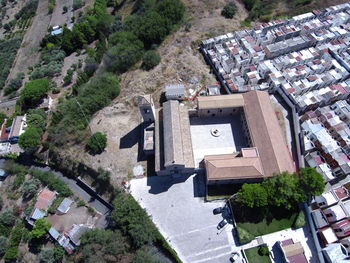 High angle view of buildings in city