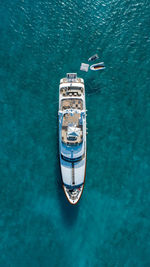 High angle view of sailboat in sea