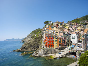 Colorful town buildings on sea coast