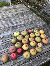 High angle view of apples on table