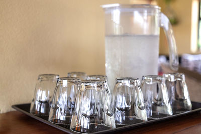 Close-up of glass jar on table