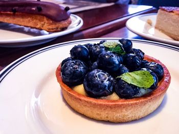 Close-up of cake in plate on table