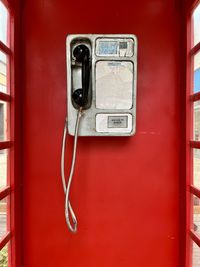 Close-up of telephone on wall