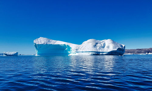 Scenic view of sea against clear blue sky