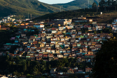 Townscape against mountains