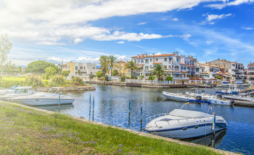 Canal with motor yachts spain, empuriabrava on soft sunlight