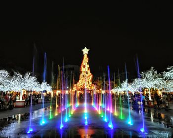 Illuminated christmas tree at night