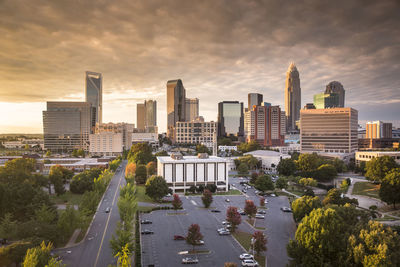 Panoramic view of city buildings against sky