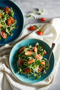 Directly above shot of salad in plate on table