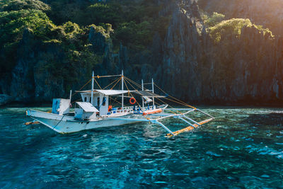 High angle view of boats in sea