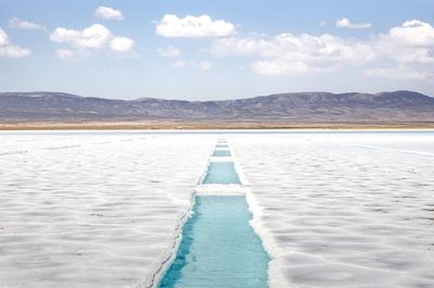 Scenic view of a salt desert in the mountains