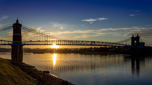 Bridge over river at sunset