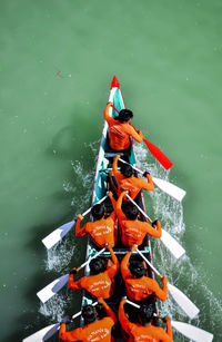 High angle view of people rowing