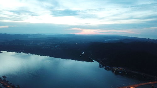 High angle view of lake against sky