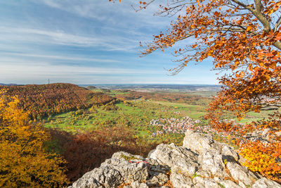 Scenic view of landscape against sky during autumn