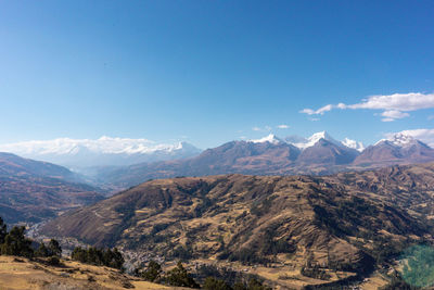 Scenic view of mountains against cloudy sky