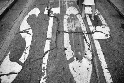 High angle view of road sign