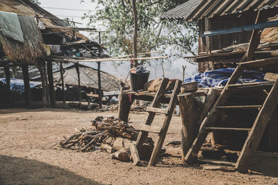 Low angle view of man working at construction site