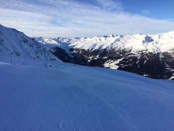 Scenic view of snowcapped mountains against sky