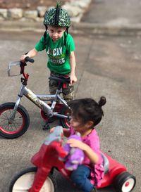 Boy riding bicycle