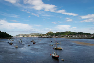 Scenic view of bay against sky